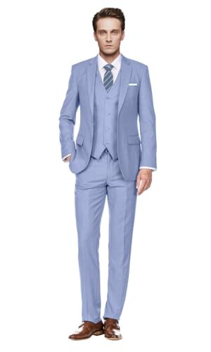 Image of Men's Slim Fit 3 Piece Suit Two Button Business Wedding Dress Tux Suit Set Jacket Vest Pants with Tie