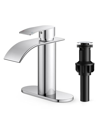 Robinet de salle de bain cascade chromé pour évier lavabo monotrou avec bonde de vidage