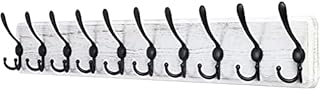 SKOLOO Coat Rack Wall Mounted - 38.3'' Long, Wooden, Heavy Duty, Rustic Coat Hooks for Wall, 16'' Hole to Hole, Wall Coat Rack with 10 Triple Hooks for Hanging Clothes, Jacket, Hat(Brown)
