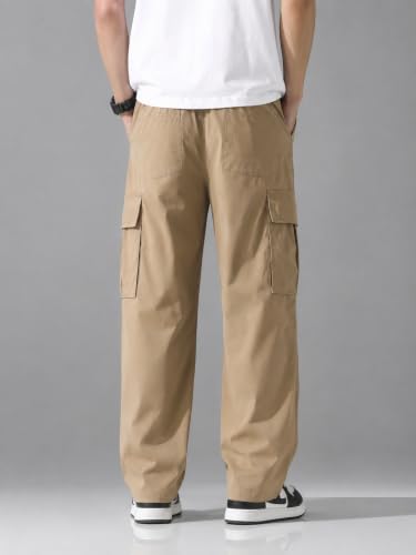 Image of Cargo Cotton Pants for Men's| Relaxed Fit Cargo Trousers| Multi Pocket Casual Streetwear Bottom| Drawstring Elastic Waistband Utility Pants for Men| Comfortable Lower for Men