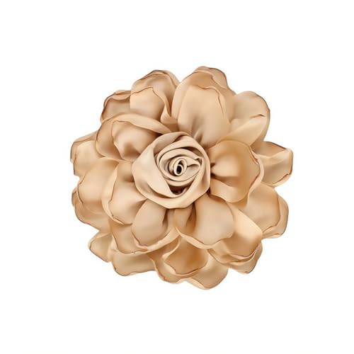 Image of Extra Large Satin Fabric Flower Brooch for Women Elegant Rose Camellia Floral Brooch Pin Handmade Big Satin Fabric Flower Statement Brooch Pin Vintage Clothing Hat Bag Accessories Christmas Wedding Bridal Birthday Jewelry
