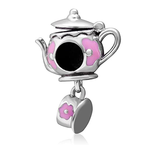 Magico Teiera e Tazza da tè Charms, Fit Pandora Donne San Valentino Braccialetto, argento sterling 925 Rosa Smalto Tea Pot/Tazza Perline, regalo di compleanno per matrimonio/figlia e moglie/coppia