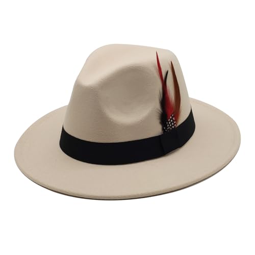 Image of Mens Fedora Hats Classic Wide Brim Fedora Hat for Women Men Dress Hats Panama Hat with Band