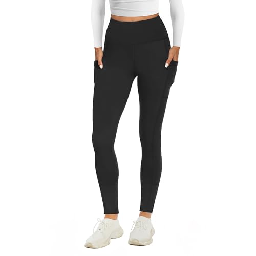 AMIYOYO Women's Thermal Leggings with Pockets, High Waist, Fleece Lined, Black