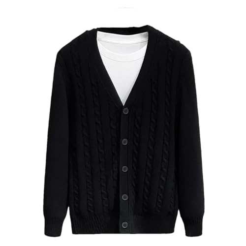 Men Cotton Sweater Long Sleeve V-Neck Sweaters Loose Solid Button Tops Thick Knitting Casual Cardigans Black