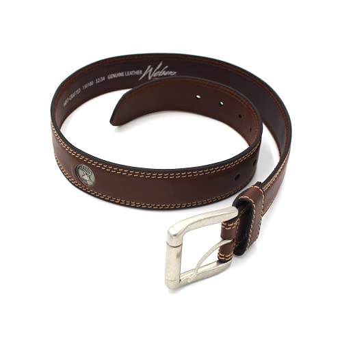WEBER'S PREMIER LEATHER Brown Double Stitch Genuine Leather Casual Men’s Belt with Buck Concho