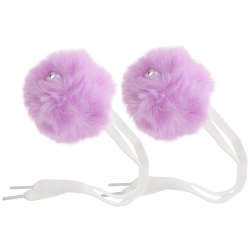 Veemoon Lot de 2 Pompons Violets en Fausse Fourrure pour Patins à roulettes, Accessoires Décoratifs avec Clochette, Boules Duveteuses pour Lacets de Patinage à Glace, Garçon et Filles