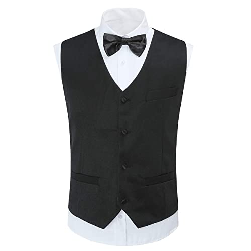 Cloudstyle Men's Luxury Casual Stylish Dress Suit Slim Fit Blazer Coats Jackets And Vest And Trousers Medium Black #TOP2