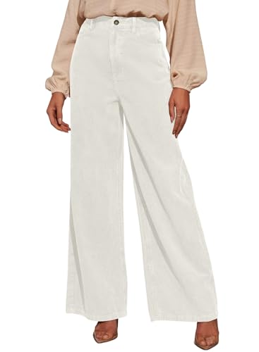 Sidefeel Women's Corduroy Pants Casual High Waisted Baggy Wide Leg Elastic Waist Loose Trousers with Pockets