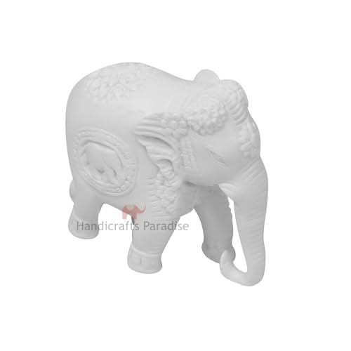Image of Handicrafts Paradise 2.75 Inch White Marble Elephant Showpiece Hand-Made Elephant Figurine Design Vastu Decor Statue for Home Office Table Showpiece and Gift Item