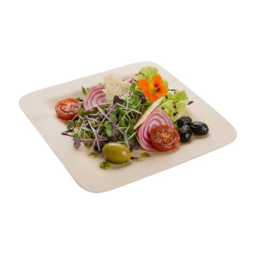 Restaurantware Square Natural Bamboo Medium Veneer Plate, 7 In, 100 Pack