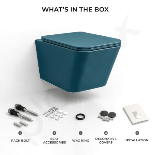 Image of Plantex Rimless Washdown Flushing /Imported Ceramic Wall Hung Commode for Toilet /Western Commode with Soft Closing Toilet Seat - P Trap - (Pine Blue)