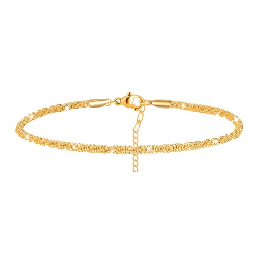 Image of Nanafast Women's Ankle Bracelets, Sparkling Multi-layer Anklet Bracelets for Women, Adjustable Shiny Gold /Silver Anklets for Women, Beach Cute Anklets Jewelry for Summer