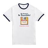 Pampling Maglietta a Maniche Corte, 100% Cotone, Abbigliamento Unisex per Uomo e Donna, Serigrafata con Girocollo e vestibilità Regolare, Colore Bianco con Bordino Blu (My Memory is Terrible, L)