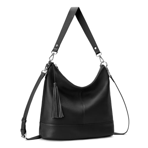 Genuine Leather Hobo Crossbody Bag for Women, Soft Real Leather Bucket, Shoulder Handbag Purse with 2 Removable Strap