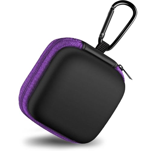 Image of Square Earbud Case Portable EVA Carrying Case Storage Bag Cell Phone Accessories Organizer with Carabiner for Earphone, Earbud, Earpieces, SD Memory Card, Camera Chips, Tech Pouch, Purple