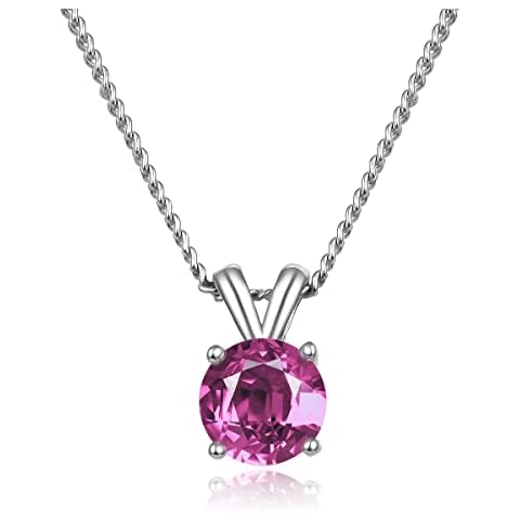 1pc Adabele Real Sterling Silver October Birthstone Necklace 18 inch 8mm Pink Tourmaline Round Cut Solitaire CZ Stone Pendant Anniversary Birthday Women Gift NK18-B10 Cover