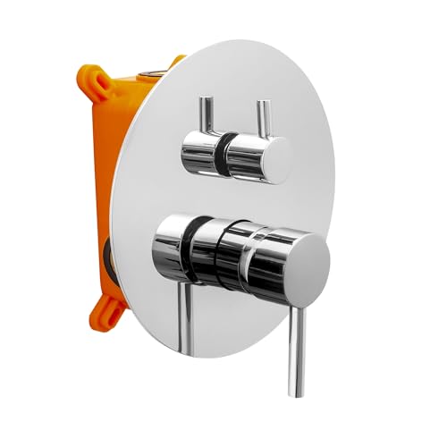 AQUARELAX mitigeur ROUND robinet salle de bain douche encastré 3 voies monocommande encastré chrome rond trois sorties