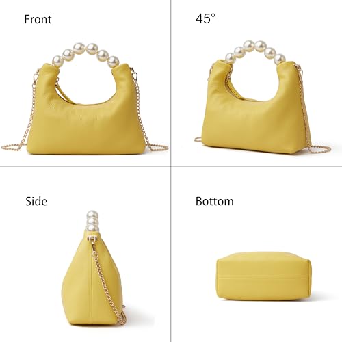 Image of DORIS&JACKY Small Top Handle Clutch Purse for Women, Designer Evening Bag With Pearl Tote Handle and Chain Strap