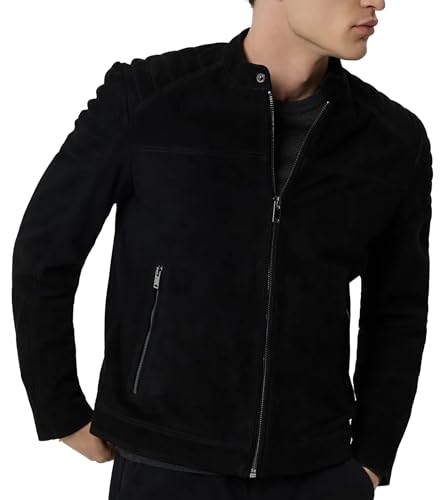 Chaqueta de cuero ante para hombre estilo cafe racer miniatura 1
