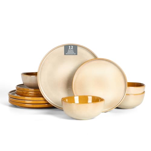 Vicrays Ceramic 12 Pieces Dinnerware Set - Dinner Plates Salad Plates Cereal Bowls Set Service for 4...