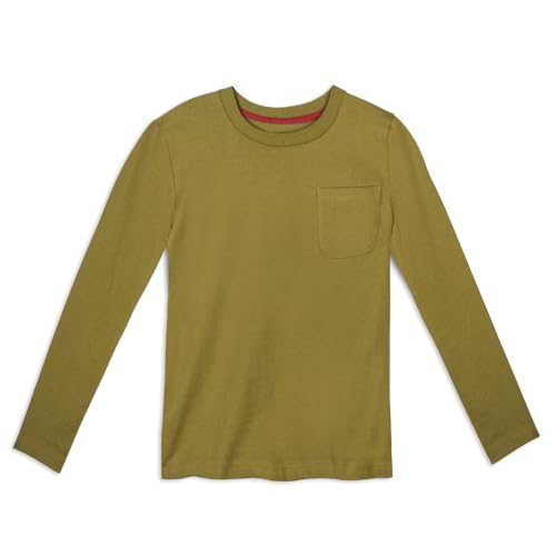 Mightly Boys and Girls' Long Sleeve Pocket Shirt | Organic Cotton, Colorful Casual Stylish Clothes, Crew Neck Tee