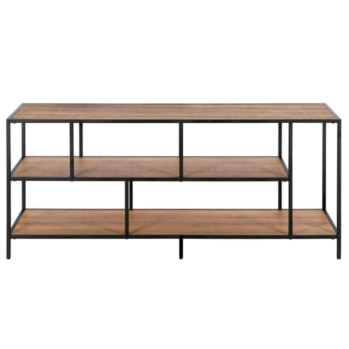 Image of Henn&Hart Rectangular TV Stand with Metal Shelves for TV's up to 60 inch in Blackened Bronze /Rustic Oak, TV Stands for the Living Room