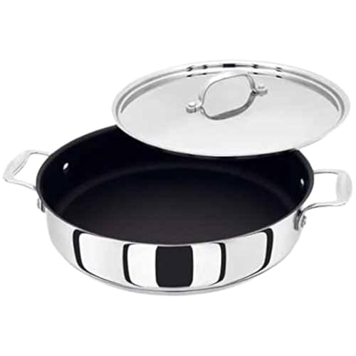 Stellar Profile Stainless Steel Non-Stick Shallow Casserole Pan with Lid 28cm, Twin Handles, Induction Ready, Dishwasher Safe