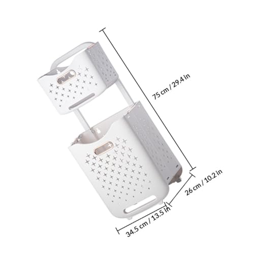 Panier à linge avec roulettes et frein pliable double couche blanc