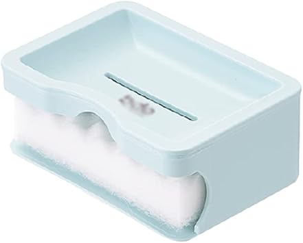 Soap Box Double-Layer Soap Dish, PP Plastic Drain Soap Holder with Sponge Cloth, Countertop Soap Storage Box for Bathroom Kitchen Household