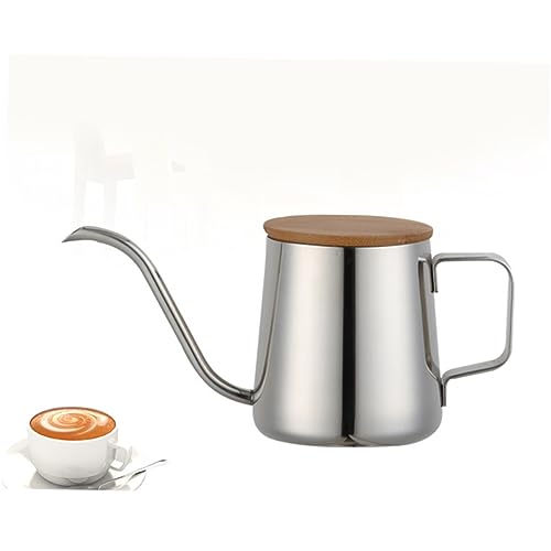 HOLIDYOYO 350ml Handheld Coffee Kettle Drip Pot Wood Lid Stainless Steel Safe to Use Fine Craftsmanship