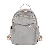 M-ioi-M Small Fashion Backpack Purse for Women, Chic Daypack with Stylish Gold-Tone Hardware, Minimalist Lightweight Water-Resistant Nylon Travel Bag, Casual Rucksack for Everyday Use (Gray Beige)