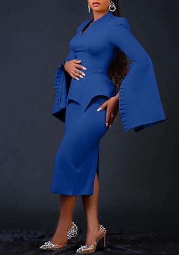 Voghtic Women Peplum Bodycon Pencil Dress Business Office Wear to Work Sheath Dress v Neck Ruffle Sleeve Church Dresses2