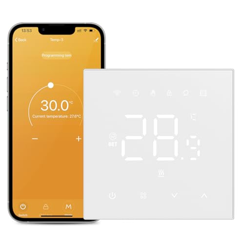 MIUCDA Smart Termostato elettrico Wi-Fi, termostato elettrico per riscaldamento a pavimento, termostato digitale, compatibile con Alexa, Google Home