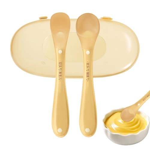 Cuchara Silicona Pequeña | 2 Scoops Ergonómicos Pequeños de Alimenticio con Estuche | Cucharita para purés,Para Dentición, Guardería, Viajes, Líquidos, Purés, Destete, Alimentación