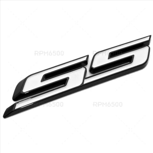 Image of 2Pcs Slant SS Emblems Side Car Badge Decal Compatible with Chevy Camaro Impala Malibu Holden 2010-2026 (Black White)