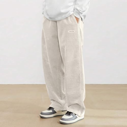 Corduroy Pants Men Baggy Casual Drawstring Elastic Waist Wide Leg Pants Fall Vintage Lounge Sweatpants with Pockets2