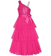 GRACE KARIN Girls Sequin Tulle Dress One Shoulder Formal Party Holiday Maxi Dress for Girl 6-14Y