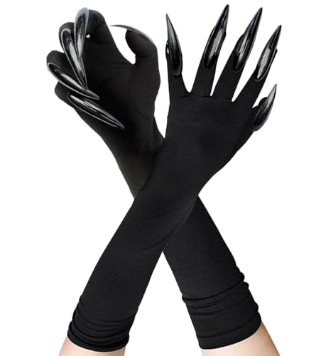 OLYPHAN Cat Claw Gloves Black Costume Accessories for Women Long Nail/Claw Naughty Animal Glove for Halloween (Black)