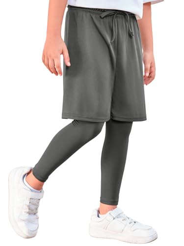 Haloumoning Calça legging esportiva para meninos com shorts infantil 2 em 1 para corrida e treino de