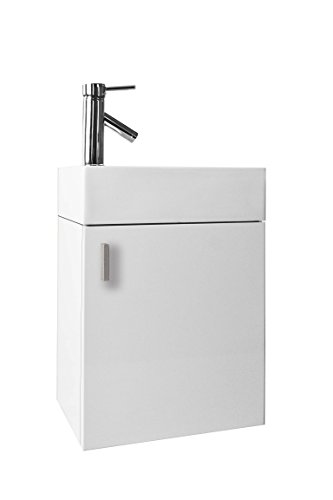 Virtu Usa Carino 16 Inch Single Sink Bathroom Vanity Set In Gloss White W/Integrated Square Sink, White Polymarble Countertop, Single Hole Polished Chrome, No Mirror - Js-50416-Gw #TOP1