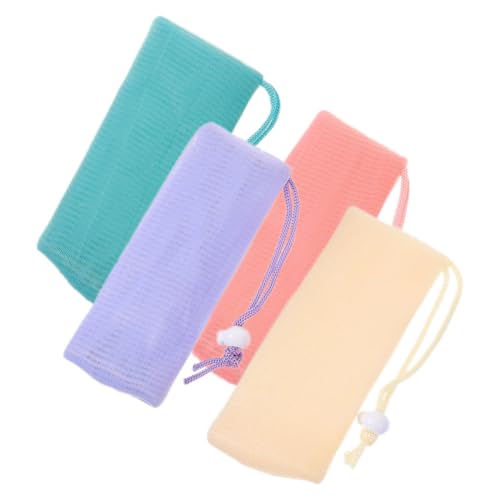 SAFIGLE 4Pcs Exfoliating Soap Pouch Portable Soap Storage Bags for Shower Use Mesh Foaming Net for Cleansing Face Body and Hands for All Ages