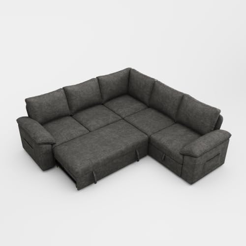 Image of 85 Inch Modular Sectional Sofa with Pull Out Bed,L Shaped 5 Seat Sectional Sleeper Sofa with Storage,Sectional Couches for Living Room,Cloud Modular Couch,Removable Sofa Cover, Dark Gray