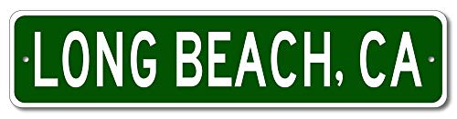 Long Beach, California - USA City and State Street Sign - Personalized Metal Street Sign, Man Cave Destination Sign, Perfect Idea, Pub Bar Wall Decor - 4x18 inches