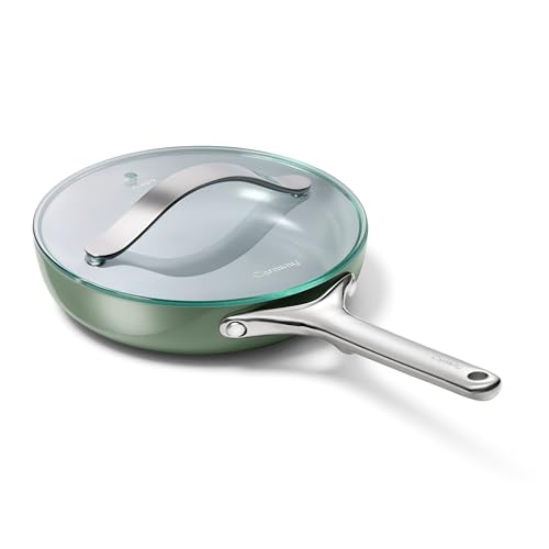 Image of Caraway Nonstick Ceramic Mini Fry Pan With Glass Lid (1.05 qt, 8 inch) - Non Toxic, PTFE & PFOA Free - Oven Safe & Compatible with All Stovetops (Gas, Electric & Induction) - Sage