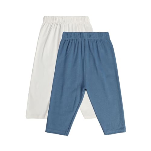 Image of miniklub Baby Full Length Knitted Cotton Bottom, Pack of 2 (Marshmallow /Blue Color)