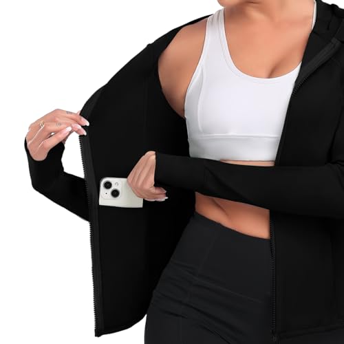 Hooded Women's Athletic Full Zip Lightweight Workout Jacket with Pockets and Thumb Holes4