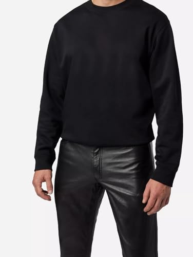 Genuine Leather Pants Men Motorcycle Biker 5 Pockets Pure Black Leather Jeans Style Trouser for Riding3