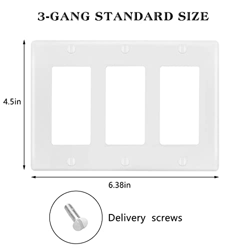 Switch Outlet Wall Plate Cover 3-Gang Decora Electrical Faceplate For Light Switches, Smart Switch,Dimmers, Gfci, Receptacle, Usb Outlet, White (3-Pack) #TOP6