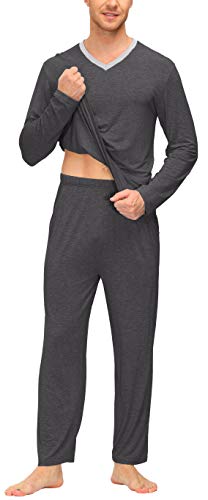 AjezMax Ensemble de Pyjama pour Col en V Homme Pantalon de détente pour Homme avec Hauts à Manches Longues Respirant et Confortable XL Cover
